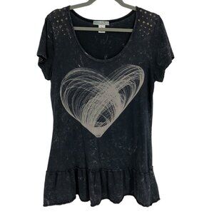 Vintage Susie Petite Spirograph Heart Short sleeve Black T-shirt Size  PL